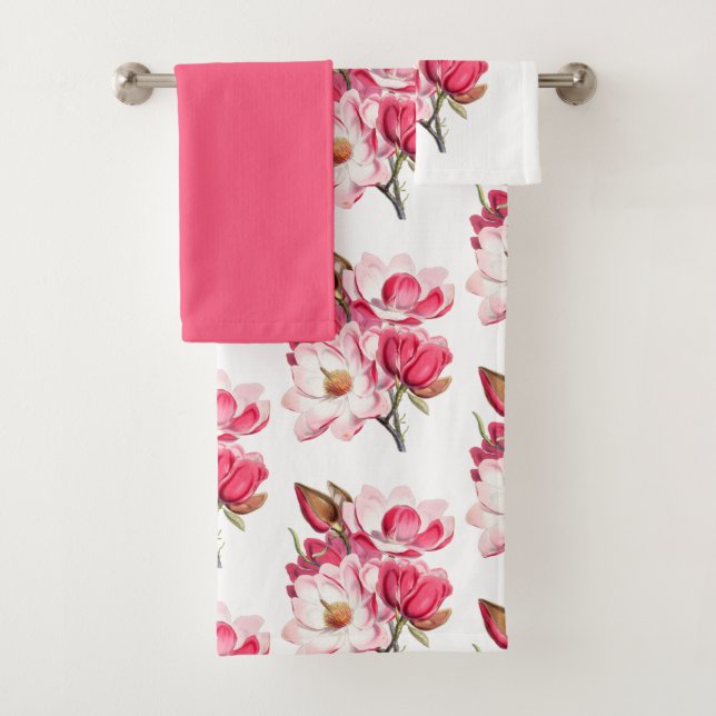 Pink Magnolias Bath Towel Set (Insitu)