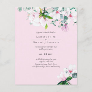 Pink Magnolias Floral and Yellow Wedding Invite Flyer