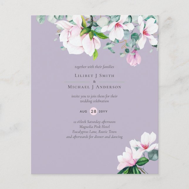 Pink Magnolias Floral and Yellow Wedding Invite Flyer (Front)