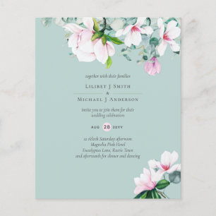 Pink Magnolias Floral and Yellow Wedding Invite Flyer