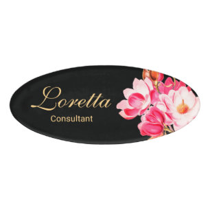 Pink Magnolias Floral  Name Tag