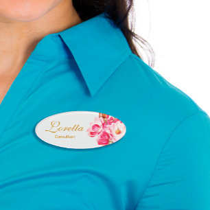 Pink Magnolias Floral Name Tag