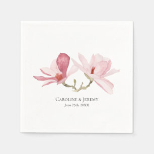 Pink Magnolias Floral Watercolor Wedding Napkin