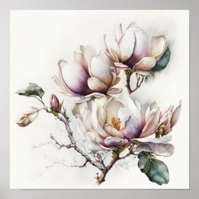 Pink Magnolias Flower Art Print Poster (Front)