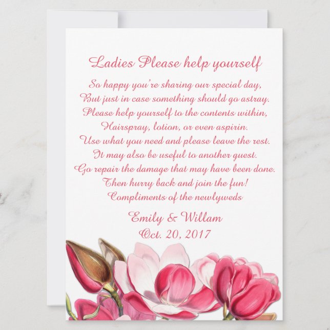 Pink Magnolias Ladys Wedding Basket Sign (Front)
