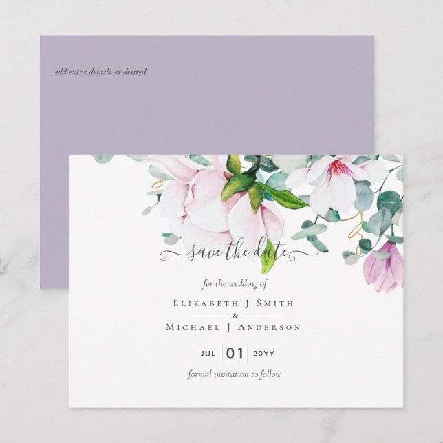 Pink Magnolias Lavender Eucalyptus Save Dates Post Postcard (Front/Back)