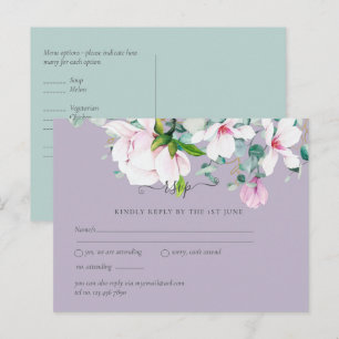 Pink Magnolias Lavender Eucalyptus Wedding rsvp Po Postcard