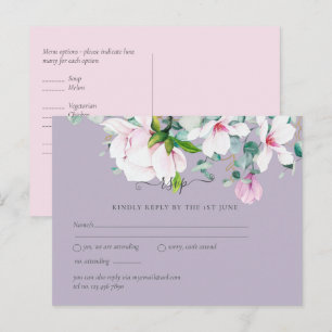 Pink Magnolias Lavender Eucalyptus Wedding rsvp Postcard