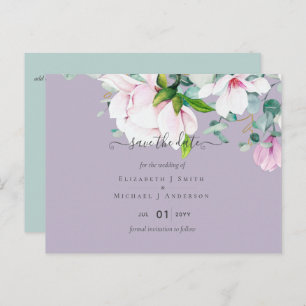 Pink Magnolias Lilac Eucalyptus Wedding Save Dates Postcard