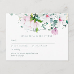 Pink Magnolias Sage Eucalyptus Wedding rsvp  Postc Postcard
