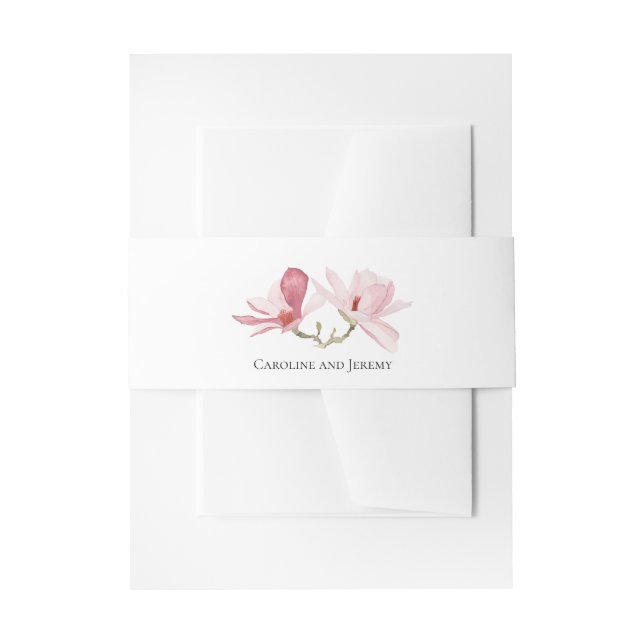 Pink Magnolias Watercolor Floral Wedding Invitation Belly Band (Front Example)