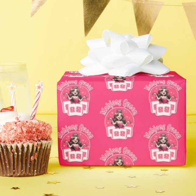 Pink Mahjong Queen Wrapping Paper (Birthday Party)