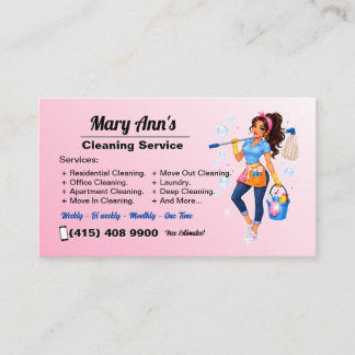 Pink Maid House Cleaning Service Business Card