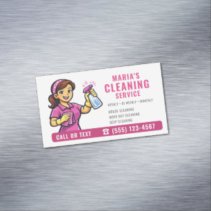 Pink Maid House Cleaning Service Magnetic Business Card