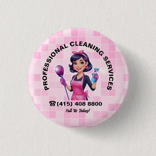 Pink Maid Janitorial Cleaning Service 3 Cm Round Badge