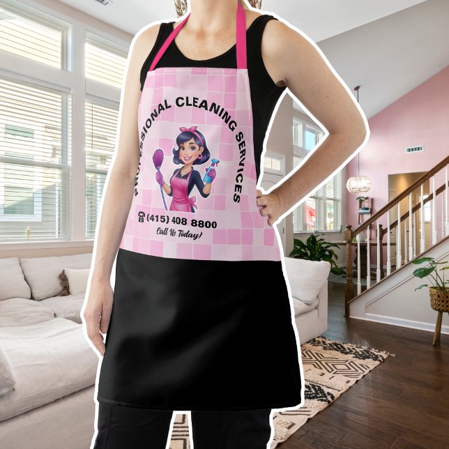 Pink Maid Janitorial Lady House Cleaning Service Apron (Creator Uploaded)