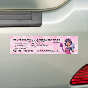 Pink Maid Janitorial Lady House Cleaning Service Bumper Sticker