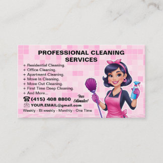 Pink Maid Janitorial Lady House Cleaning Service Business Card
