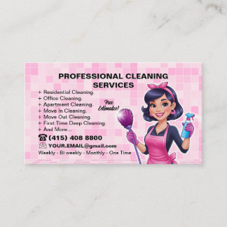 Pink Maid Janitorial Lady House Cleaning Service Business Card