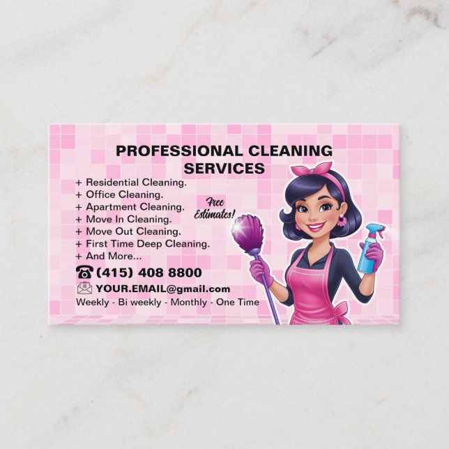 Pink Maid Janitorial Lady House Cleaning Service Business Card (Front)