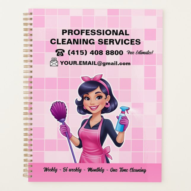 Pink Maid Janitorial Lady House Cleaning Service Planner (Front)