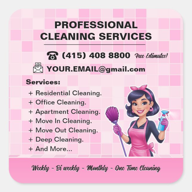 Pink Maid Janitorial Lady House Cleaning Service Square Sticker (Front)