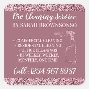 Pink Maid Janitorial sparkle glitter Cleaning Square Sticker