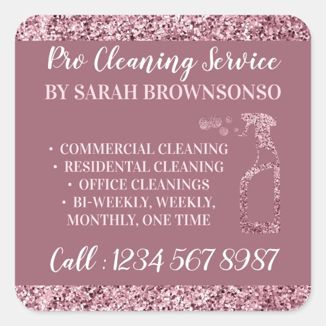 Pink Maid Janitorial sparkle glitter Cleaning Square Sticker (Front)