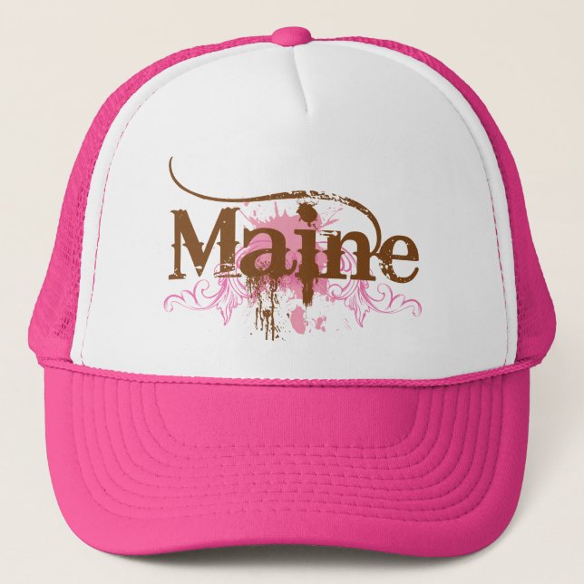 Pink Maine Grunge Trucker Hat (Front)