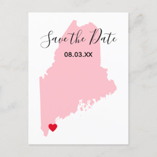 Pink Maine Red Heart Save the Date Announcement Postcard