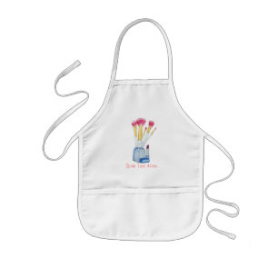 Pink make up brushes in holder still life art kids apron