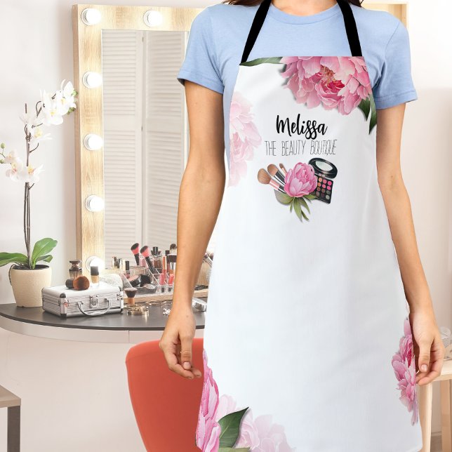 Pink Makeup Artist Apron (Watercolor Pink Floral Makeup Artist Apron)