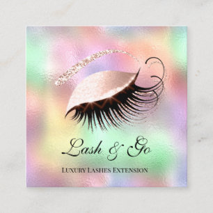 Pink Makeup Artist Eyelash Extension Holograph Lux Square Business Card