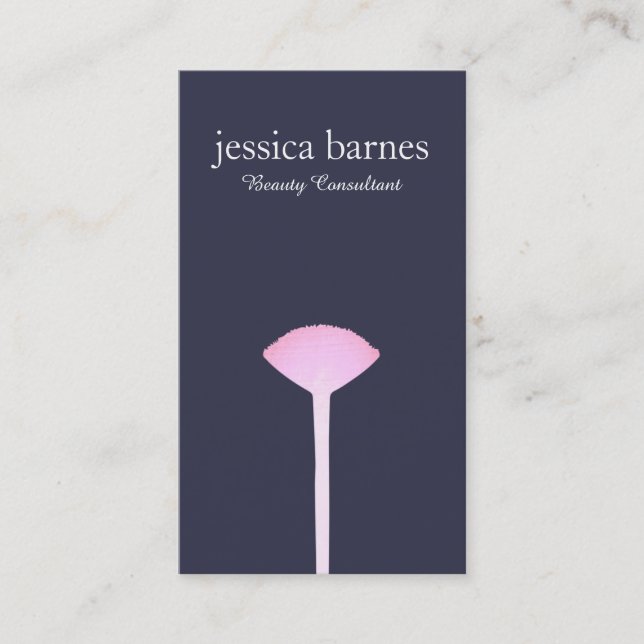 Pink Makeup Brush, Simple Makeup Artist Navy Business Card (Front)
