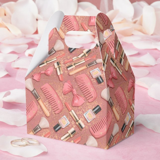 Pink Makeup Cosmetics Pattern Glitter  Favour Box (Wedding)