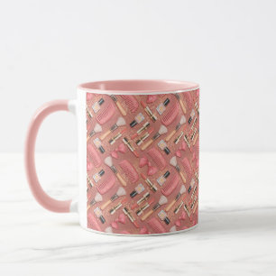 Pink Makeup Cosmetics Pattern Glitter  Mug