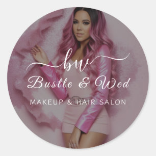 Pink Makeup Hair Salon Classic Round Sticker