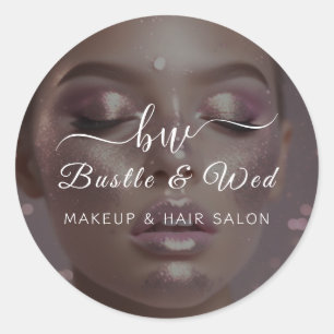 Pink Makeup Hair Salon Classic Round Sticker