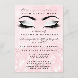 Pink Makeup White Glitter 16th Bridal Shower Invitation