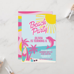 Pink Malibu beach birthday Invitation