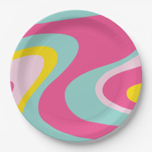 Pink Malibu Beach Palm Pool Party Birthday Paper Plate