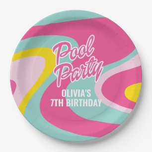 Pink Malibu Beach Palm Pool Party Birthday Paper Plate