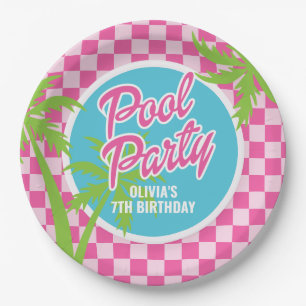 Pink Malibu Pool Party Birthday Paper Plate