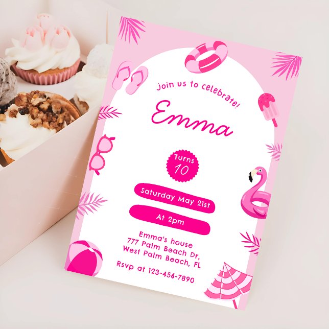 Pink Malibu Summer Birthday Invitation (Creator Uploaded)