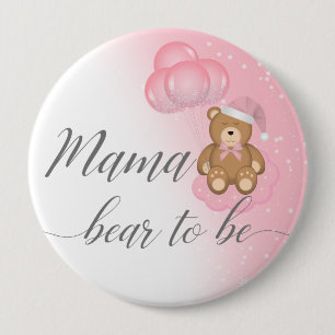 Pink Mama Bear To Be Sleepy Bear Girl Baby Shower 10 Cm Round Badge