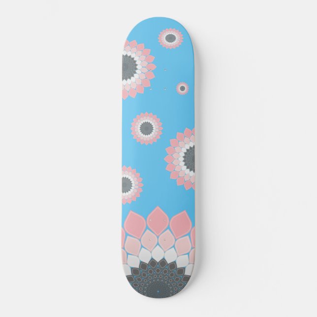 Pink Mandala artwork trendy summer and spring Skateboard (Front)