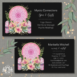 Pink Mandala Crystals Flower Energy Yoga Reiki Spa Business Card