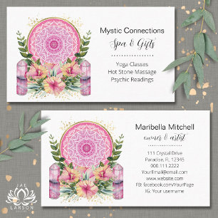 Pink Mandala Crystals Flower Energy Yoga Reiki Spa Business Card