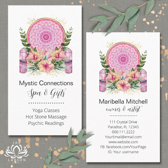 Pink Mandala Crystals Flower Energy Yoga Reiki Spa Business Card (Creator Uploaded)