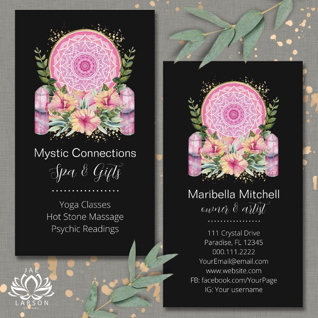 Pink Mandala Crystals Flower Energy Yoga Reiki Spa Business Card (Creator Uploaded)